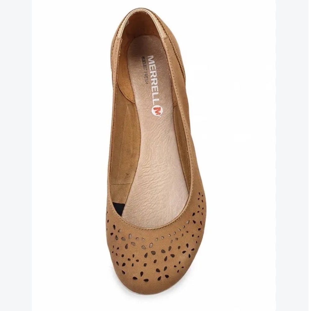 Merrell Mimix Haze Ballet Flats Brown Sugar Leather Laser Cut Floral Womens 8.5